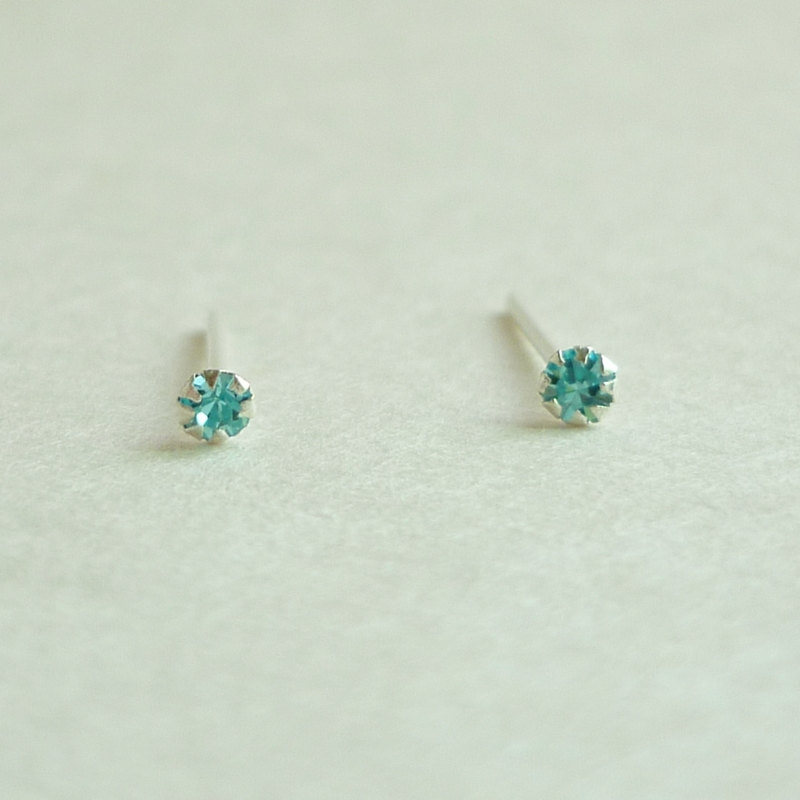 - 2 Mm Very Tiny Aquamarine Blue Cz Cartilage Ear Studs- 925 Sterling Silver Earrings - Cartilage Earring - Gift Under 10