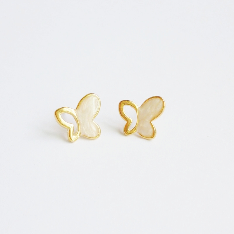 - Large White Gold Butterfly Stud Earrings - Gift Under 10