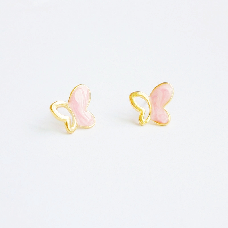 SALE - Large Pink Gold Butterfly Stud Earrings - Gift under 10
