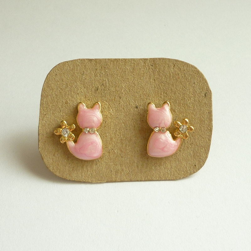 - Pink Cat Stud Earrings - Gift Under 10
