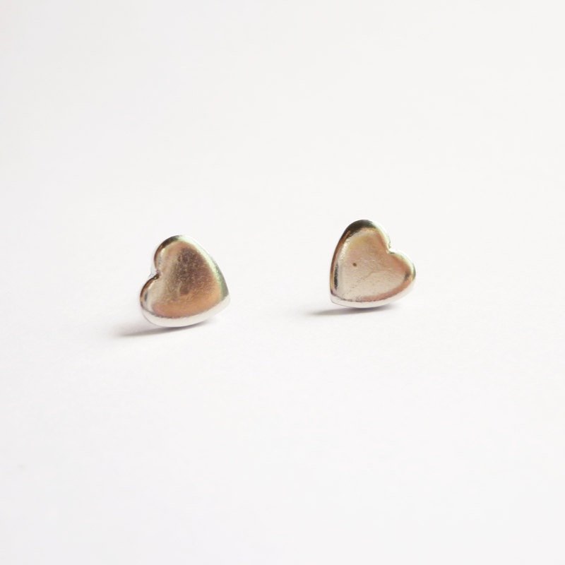 - Small Silver Plated Heart Stud Earring - Gift Under 10 - 8 Mm - Valentine Gift