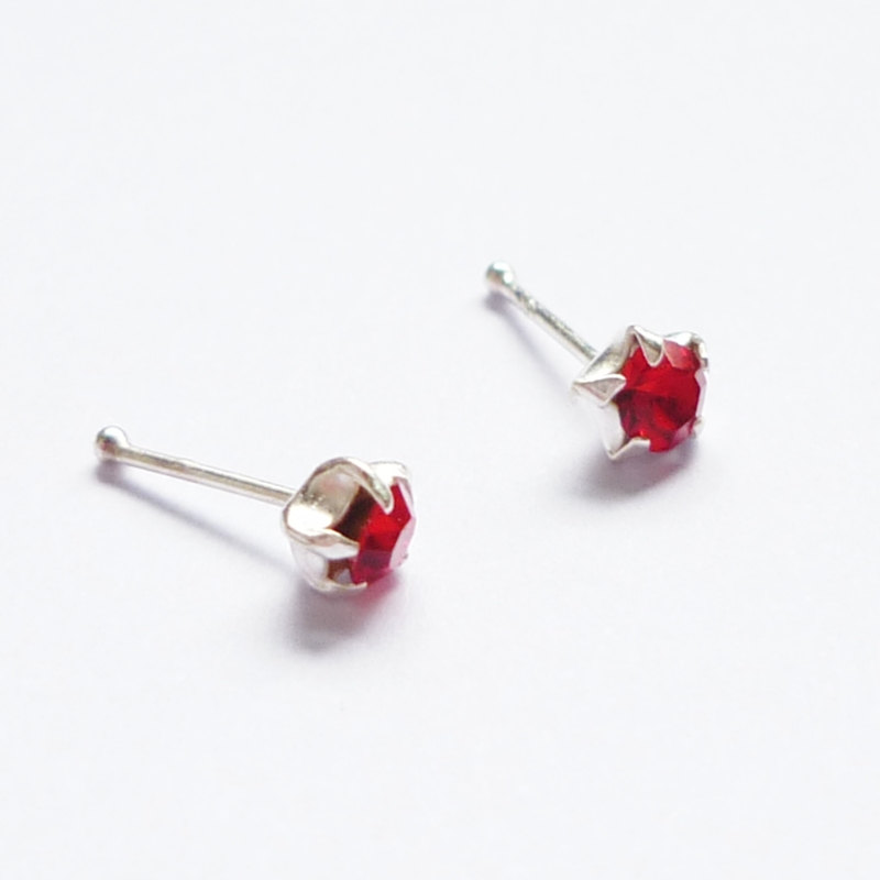 3 mm Small Red CZ Nose Stud/Nose Earring - Nose Jewelry - Nose Piercing - 925 Sterling Silver Earrings - Gift under 10