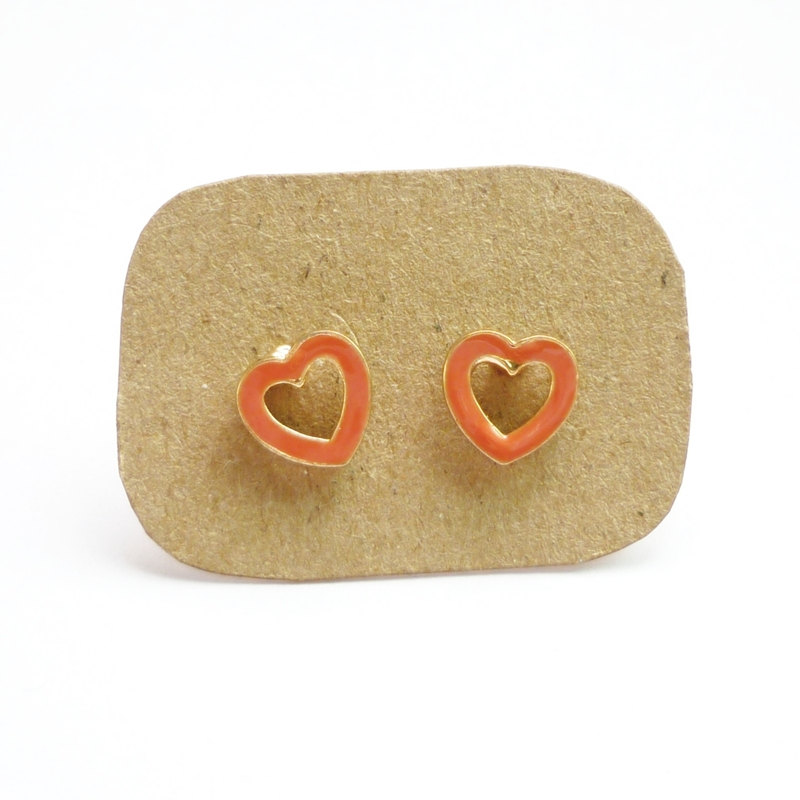 - Salmon Orange Hear Stud Earrings - Gift Under 10