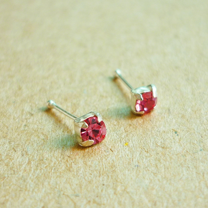 3 Mm Small Pink Cz Nose Stud/nose Earring - Nose Jewelry - Nose Piercing - 925 Sterling Silver Earrings - Gift Under 10