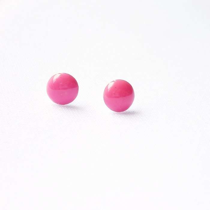 SALE - Pink Round Stud Earrings - Gift under 10 - Valentine gift