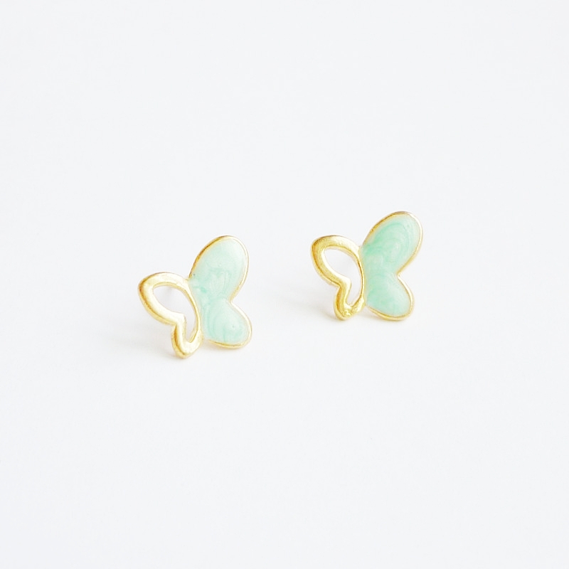 - Large Mint Green Gold Butterfly Stud Earrings - Gift Under 10