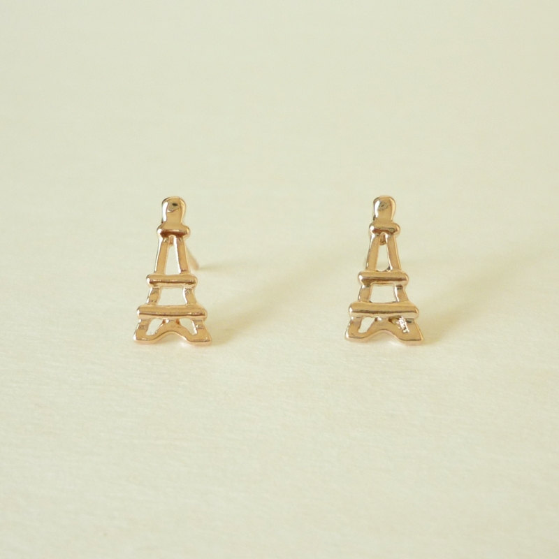 - Little Eiffel Tower Rose Gold Stud Earrings - Gift Under 10
