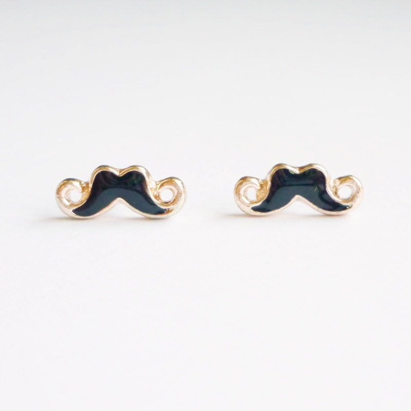 Small Sexy Black Mustache Stud Earrings - Gift under 15 