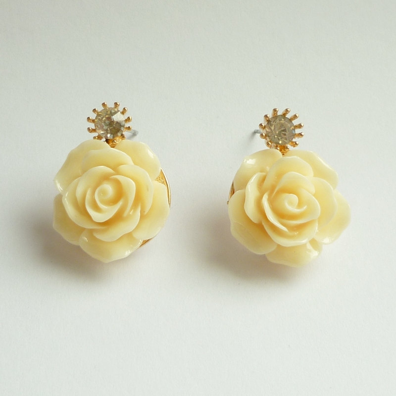- Large Cream/off White Rose Earrings - Gift Under 10