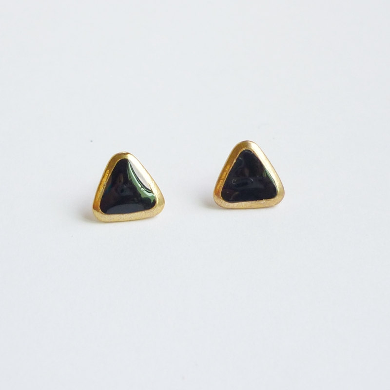 Dark Black Triangle Stud Earrings - Gift Under 10