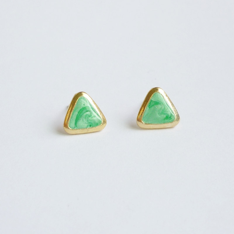 - Pearl Green Triangle Stud Earrings - Gift Under 10