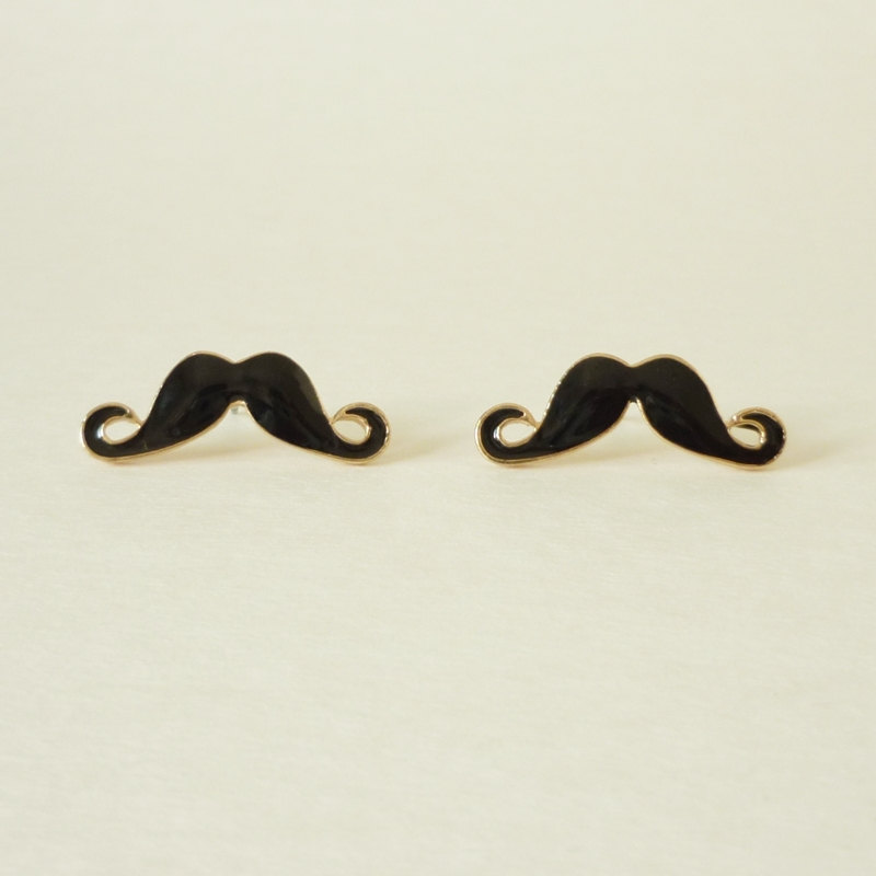 25 Mm - Large Sexy Black Mustache Stud Earrings - Gift Under 10