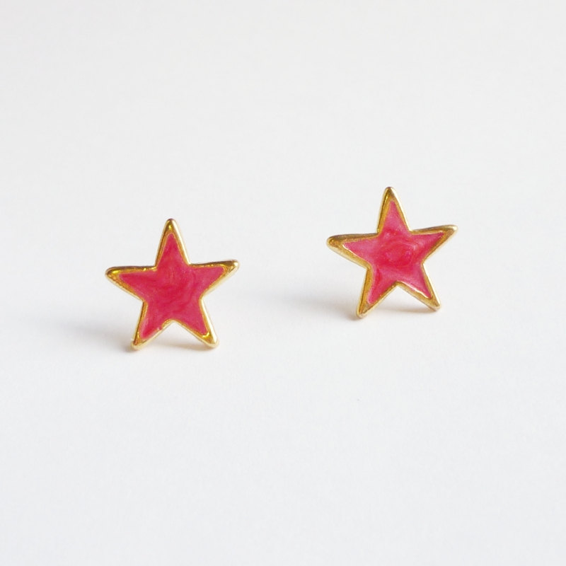 Large Red Star Stud Earrings - 14 Mm - Gift Under 10
