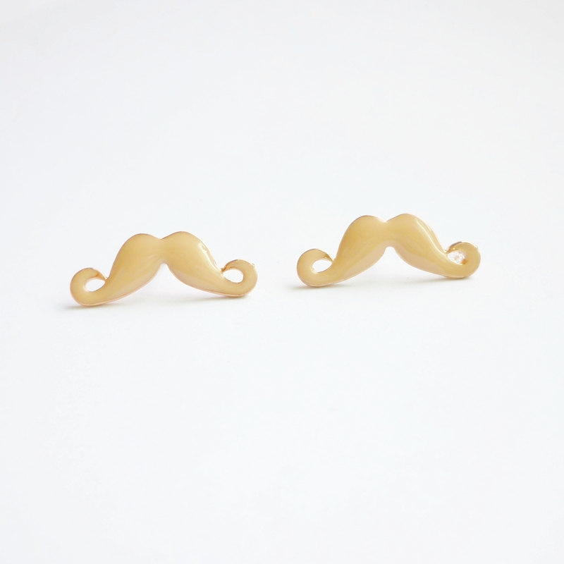 25 Mm - Large Sexy Tan Nude Mustache Stud Earrings - Gift Under 10