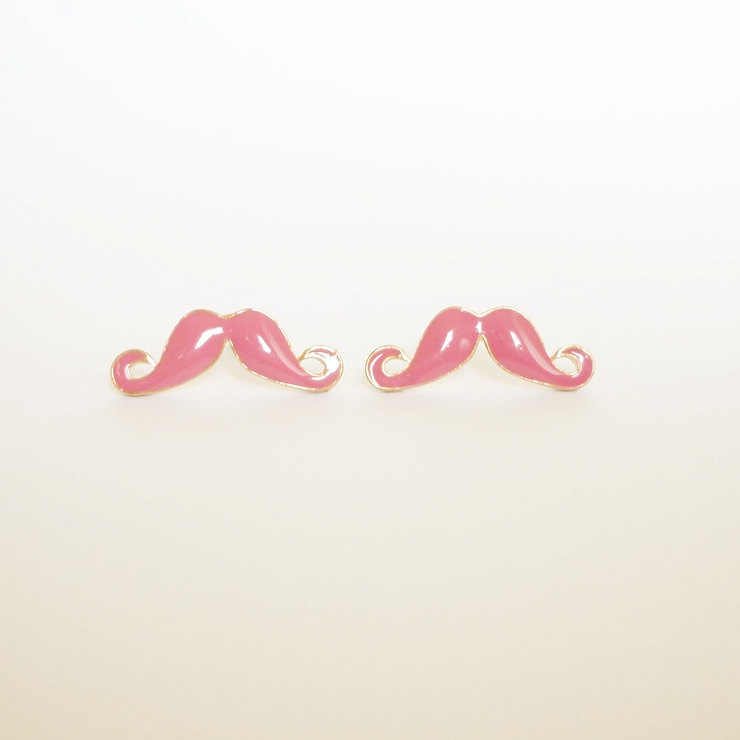 25 Mm - Large Sexy Pink Mustache Stud Earrings - Gift Under 10