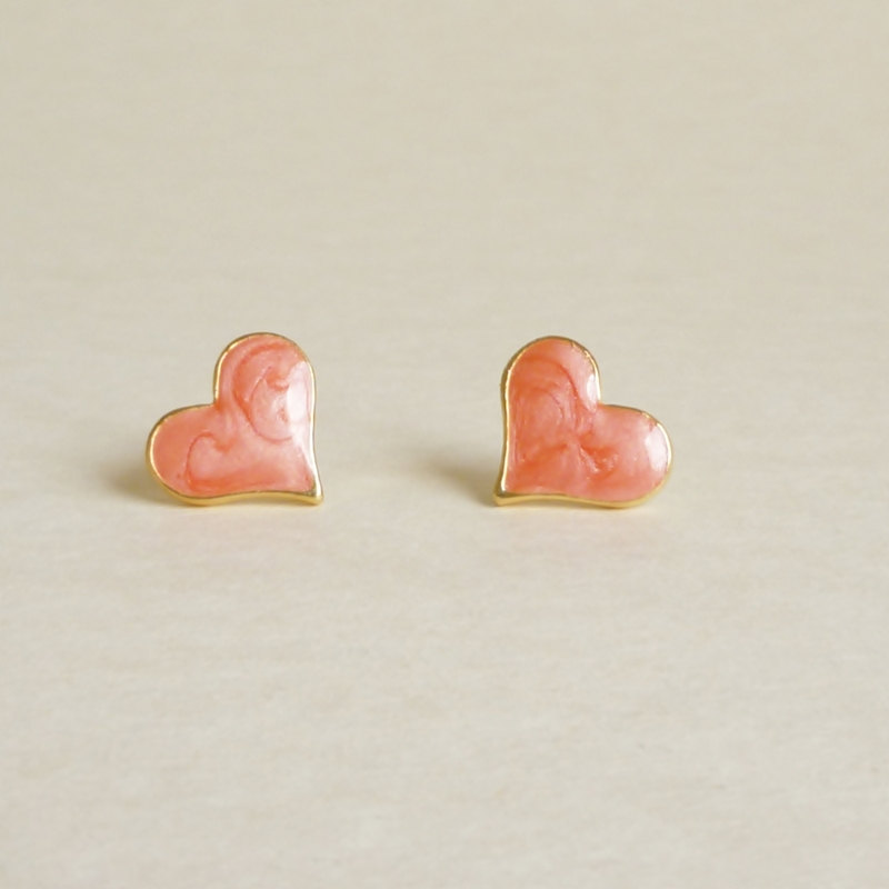 Large Sexy Pearl Orange Heart Stud Earrings - Gift Under 10