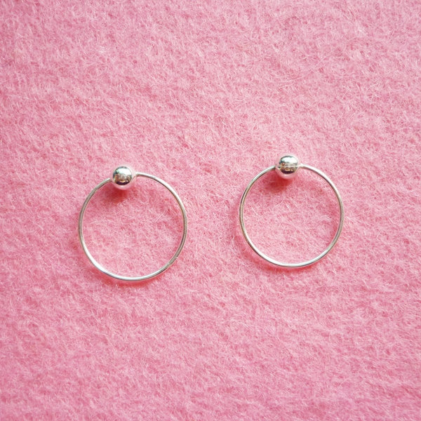 12 mm Tiny Silver Hoop Earrings with Ball - Captive Bead Rings - Cartilage Rings - Gift Under 10 