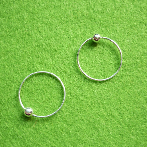 14 mm Tiny Silver Hoop Earrings with Ball - Captive Bead Rings - Cartilage Rings - Gift Under 10 