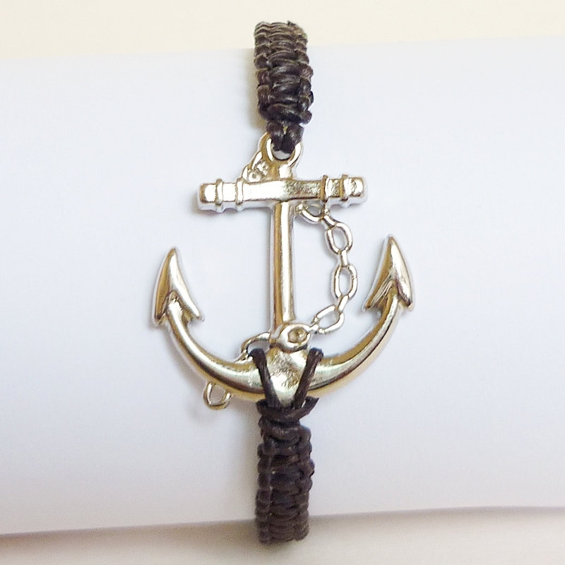 Silver Anchor Bracelet - Gift Under 15 - Gift For Him - Unisex - Black Wax Cord Bracelet - Friendship Bracelet