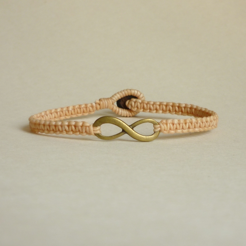 Tan Infinity - Simple Single Antique Brass Infinity Sign/eight Woven With Tan Wax Cord Bracelet / Wristband - Men Jewelry - Unisex
