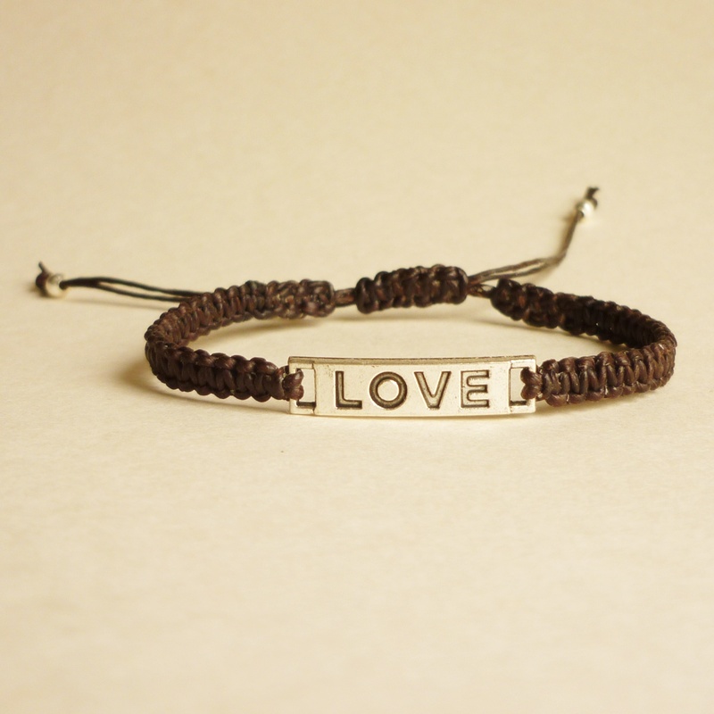 Love Tag In Black Adjustable Bracelet - Unisex - Gift For Him - Friendship Bracelet - Gift Under 15