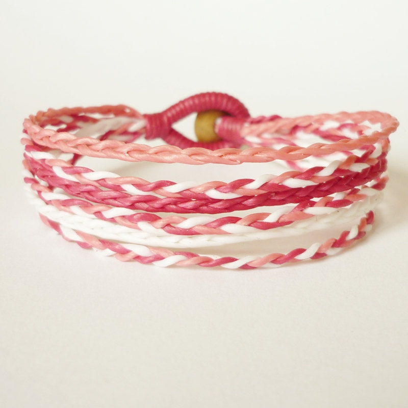 Cluster Of Pink Braided Bracelet - Gift Under 10 - Gift For Her - Valentine Gift