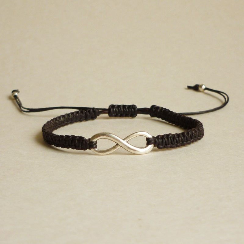 Silver Plated Infinity Black Friendship Bracelet With Adjustable Style - Gift For Him - Gift Under 15 - Unisex