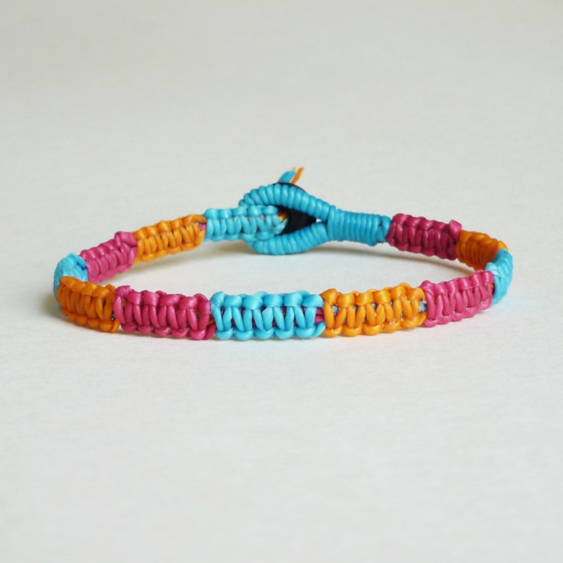 Colorful Macrame Friendship Bracelet in mix of Magenta Pink,Orange,Blue - Gift for Her - Gift under 10