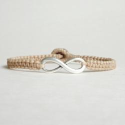 Tan Infinity - Simple Single Silver Infinity Sign/Eight woven with Tan Wax Cord Bracelet / Wristband - Men Jewelry - Unisex 