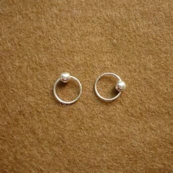 8 mm Tiny Silver Hoop Earrings with Ball - Captive Bead Rings - Cartilage Rings - Gift Under 10 